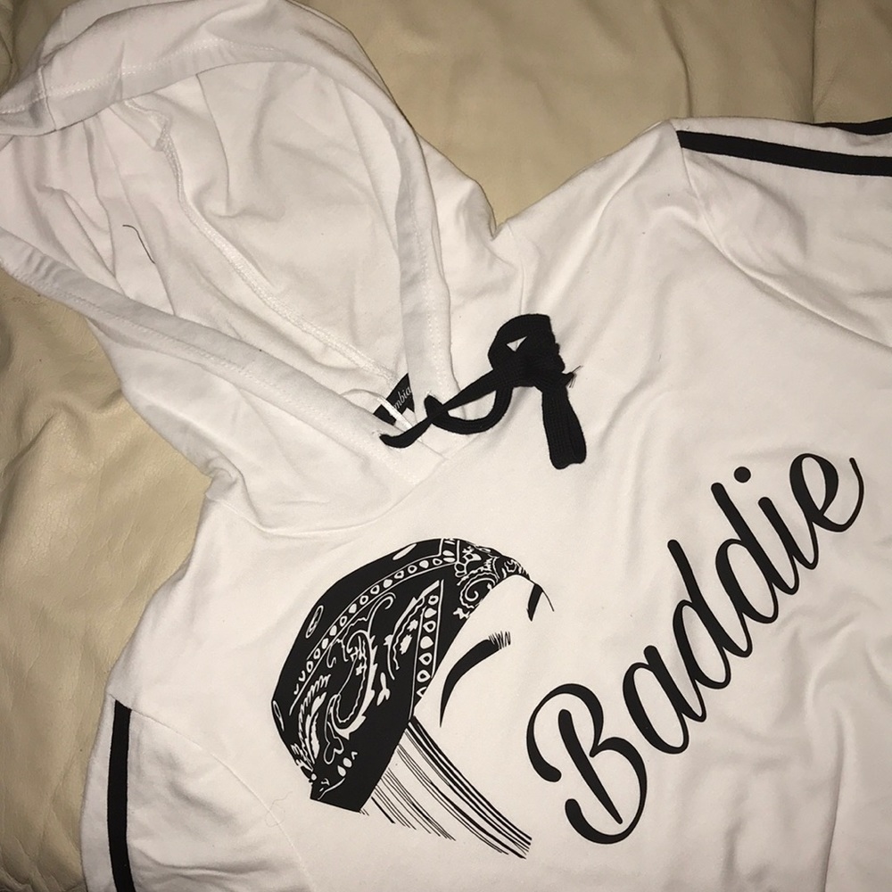 Baddie print short sleeve hoodie Top